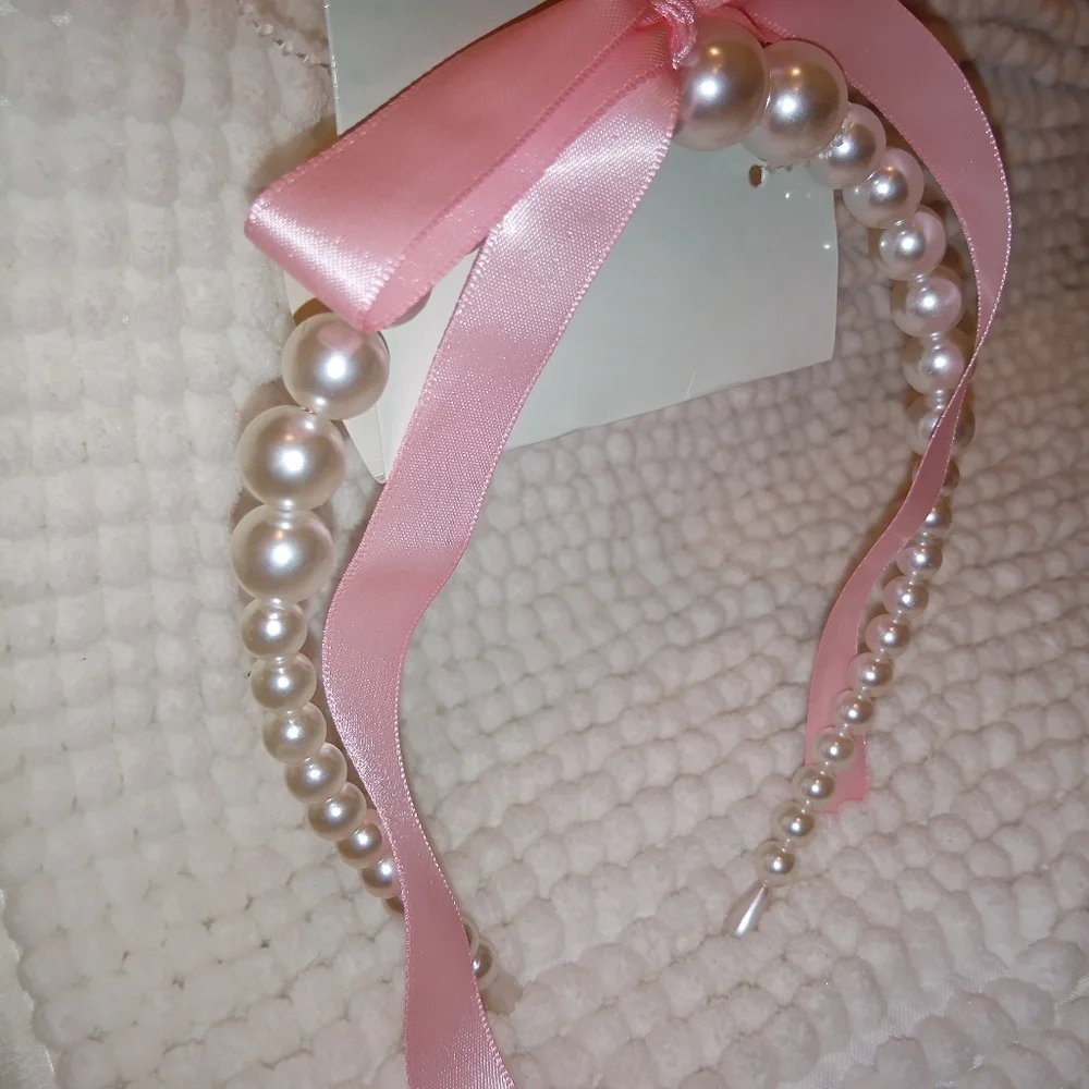 Beautiful Pearl Headband with Pink Bow 🎀🎀